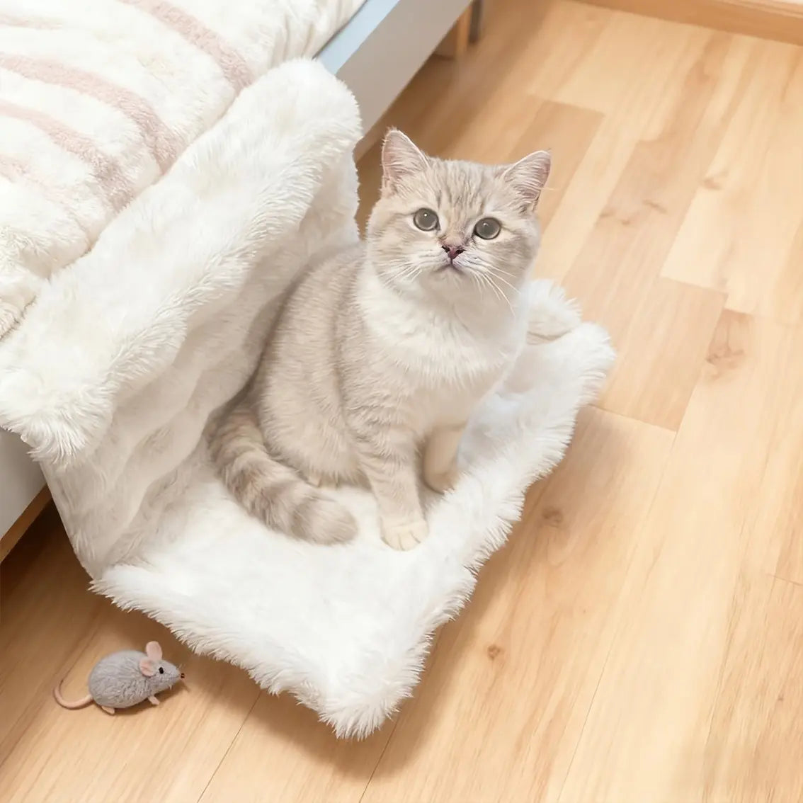 All-Season Washable Plush Pet Bedside Hammock - Wall-Mounted, Fits Sofa/Bed/Window, Portable Soft Pad for Small Cats and Dogs, Easy to Clean