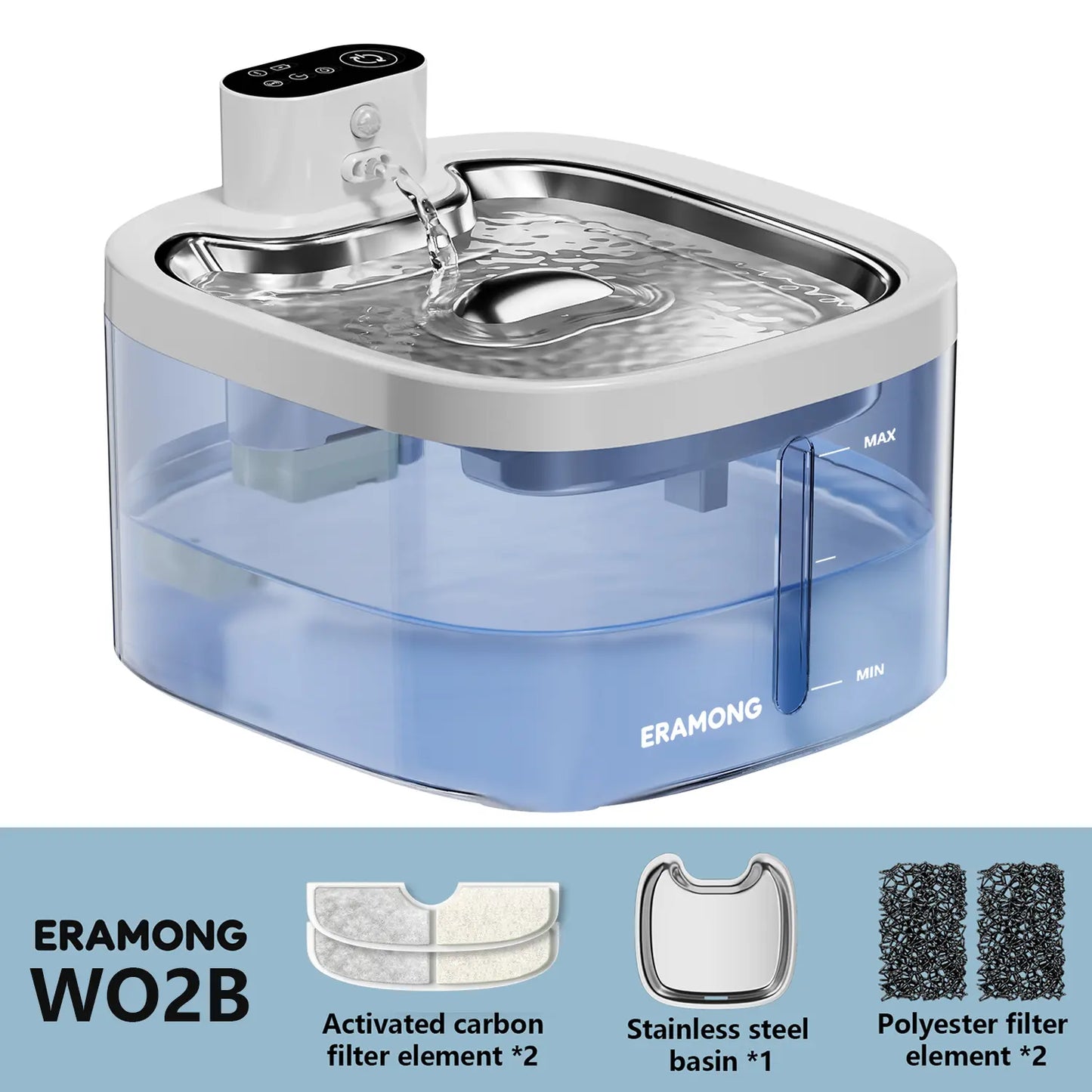 ERAMONG Smart Wireless Pet Water Fountain – 3.5L Stainless Steel