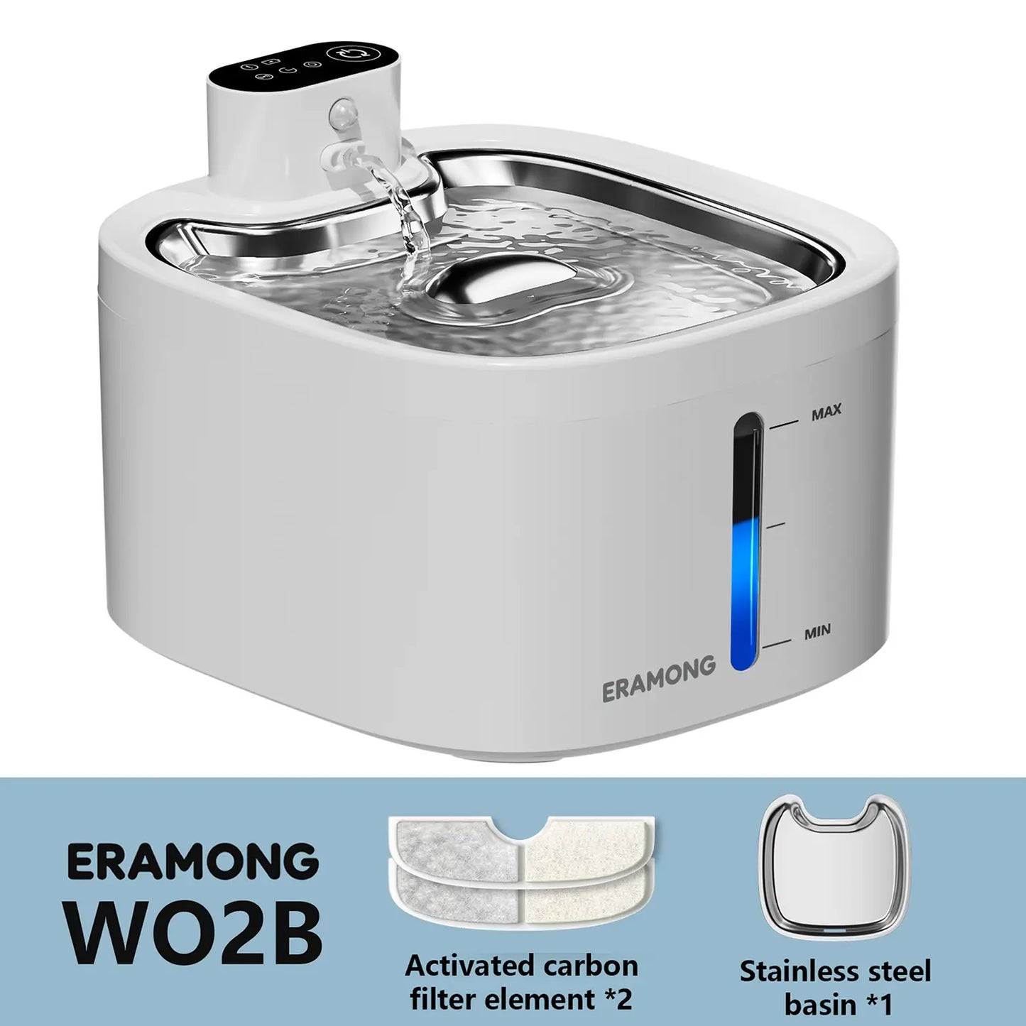 ERAMONG Smart Wireless Pet Water Fountain – 3.5L Stainless Steel