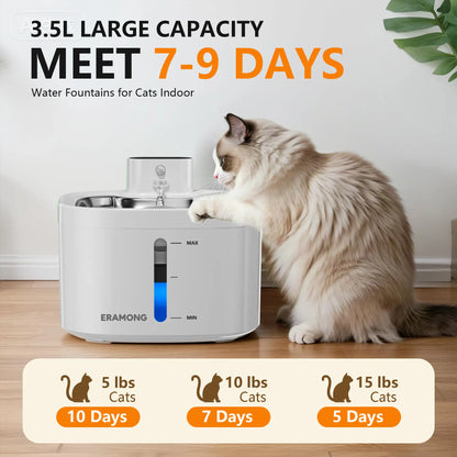 ERAMONG Smart Wireless Pet Water Fountain – 3.5L Stainless Steel