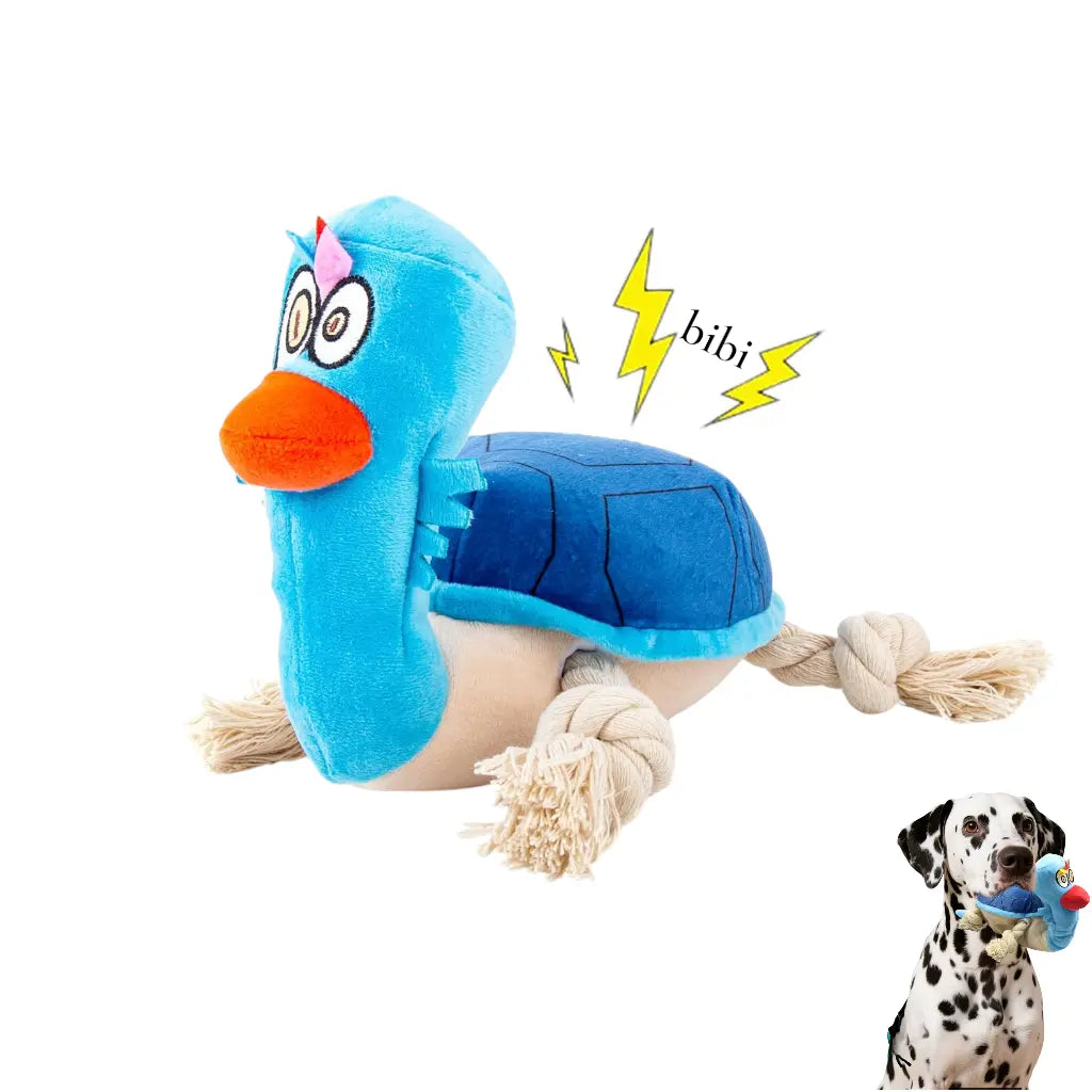 Dog Turtle Squeaky Plush Tug Toy with Rope Limbs