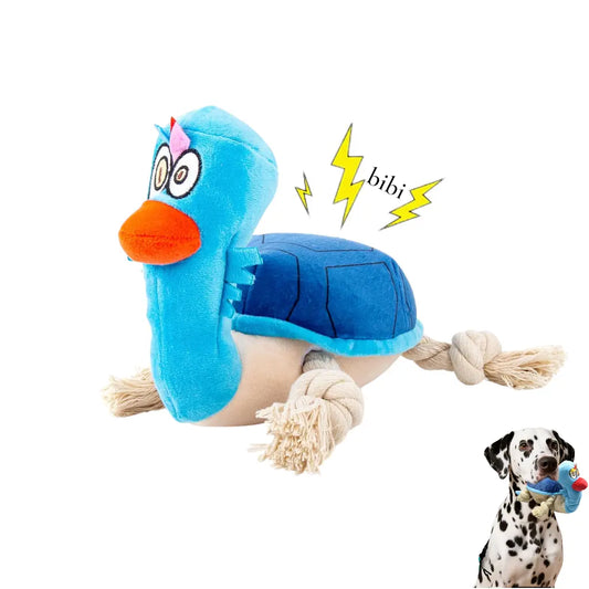 Dog Turtle Squeaky Plush Tug Toy with Rope Limbs