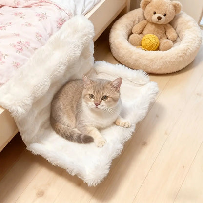 All-Season Washable Plush Pet Bedside Hammock - Wall-Mounted, Fits Sofa/Bed/Window, Portable Soft Pad for Small Cats and Dogs, Easy to Clean