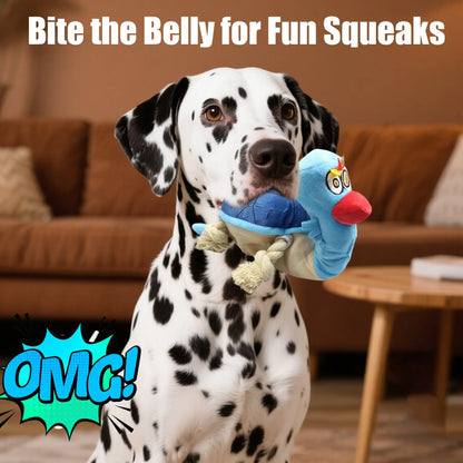 Dog Turtle Squeaky Plush Tug Toy with Rope Limbs