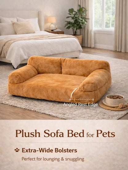 Cozy Plush Pet Sofa Bed with Bolsters – Washable Indoor Couch