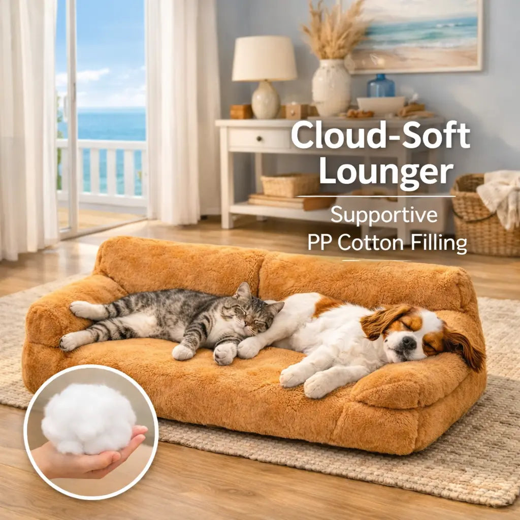 Cozy Plush Pet Sofa Bed with Bolsters – Washable Indoor Couch