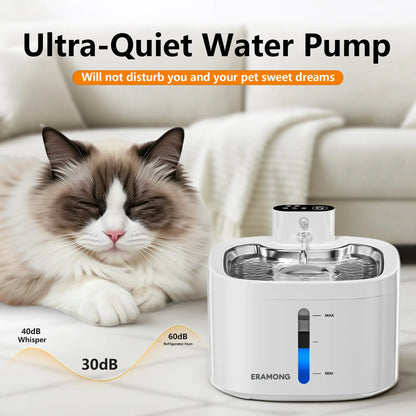 ERAMONG Smart Wireless Pet Water Fountain – 3.5L Stainless Steel