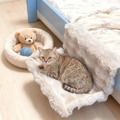 All-Season Washable Plush Pet Bedside Hammock - Wall-Mounted, Fits Sofa/Bed/Window, Portable Soft Pad for Small Cats and Dogs, Easy to Clean