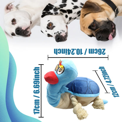 Dog Turtle Squeaky Plush Tug Toy with Rope Limbs