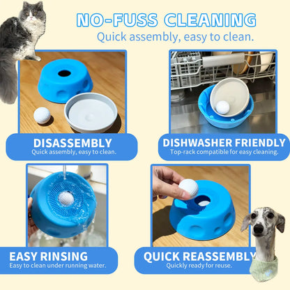 No-Mess Slow Feeder Bowl with Rolling Treat Ball