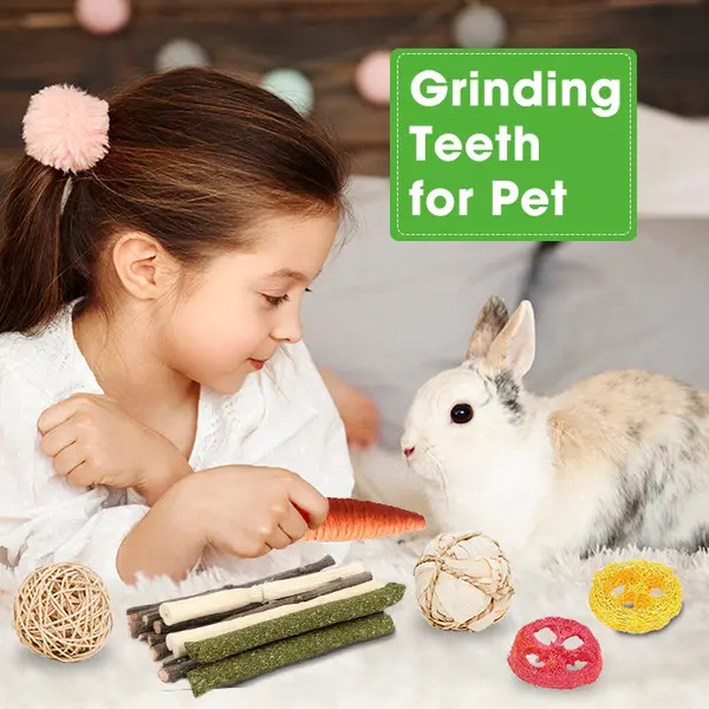 21 Pieces Rabbit Dental Chew Toys – Apple Wood Sticks, Timothy Hay Cakes for Teeth Care – Ideal for Rabbits, Hamsters, Chinchillas, and Gerbils