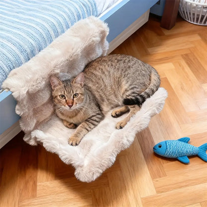 All-Season Washable Plush Pet Bedside Hammock - Wall-Mounted, Fits Sofa/Bed/Window, Portable Soft Pad for Small Cats and Dogs, Easy to Clean