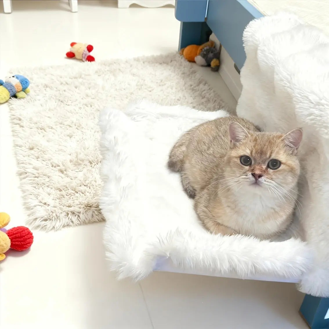 All-Season Washable Plush Pet Bedside Hammock - Wall-Mounted, Fits Sofa/Bed/Window, Portable Soft Pad for Small Cats and Dogs, Easy to Clean