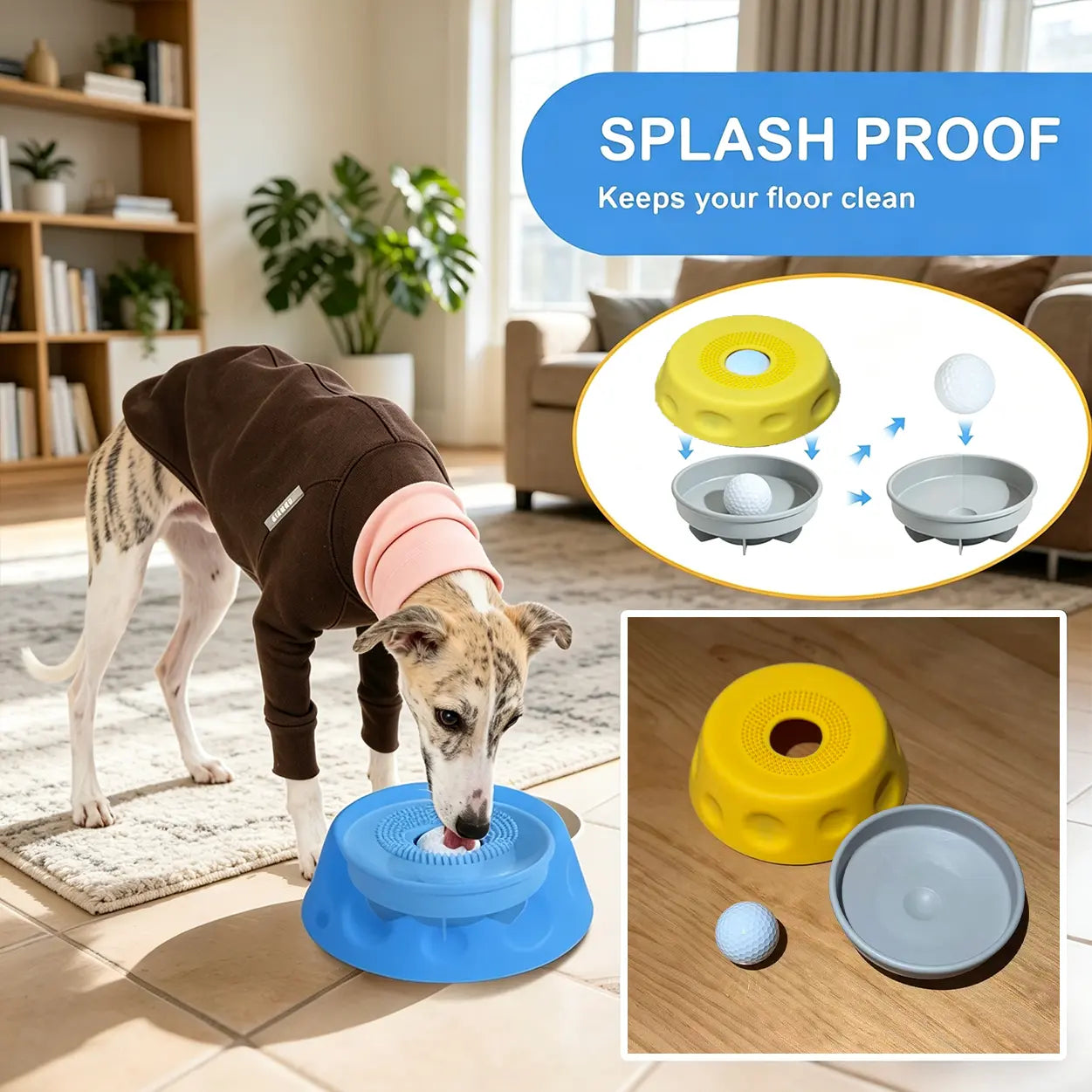 No-Mess Slow Feeder Bowl with Rolling Treat Ball