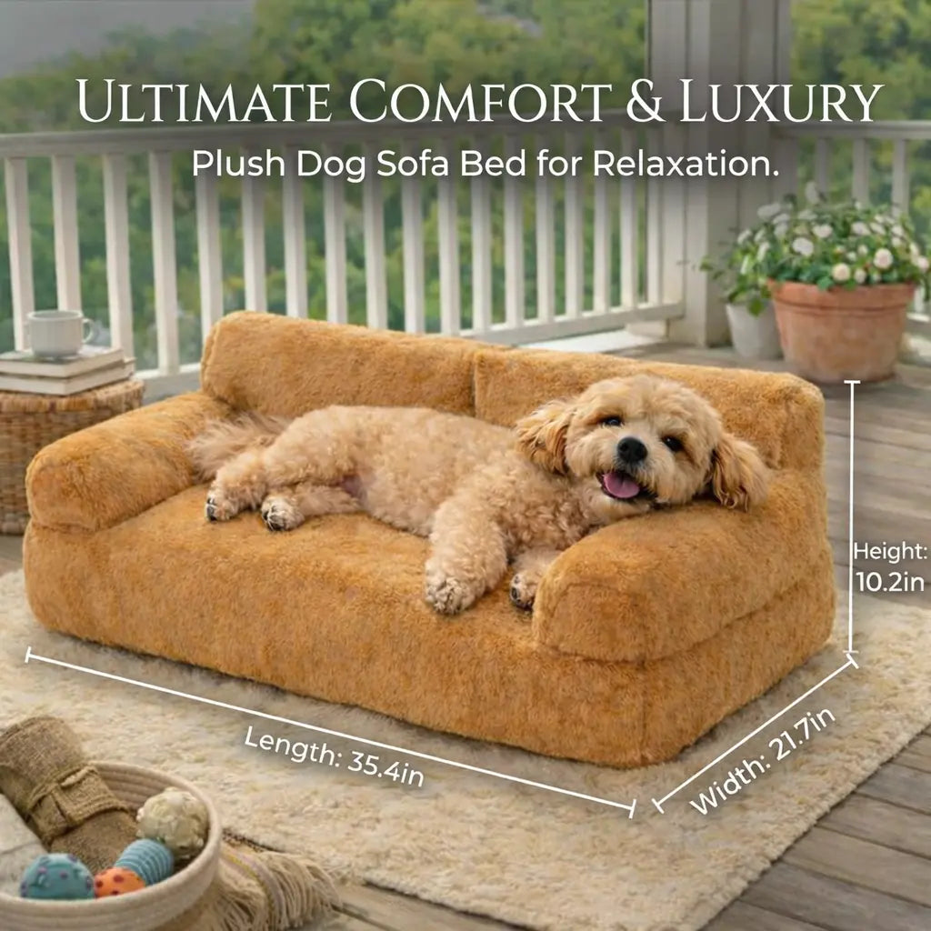 Cozy Plush Pet Sofa Bed with Bolsters – Washable Indoor Couch